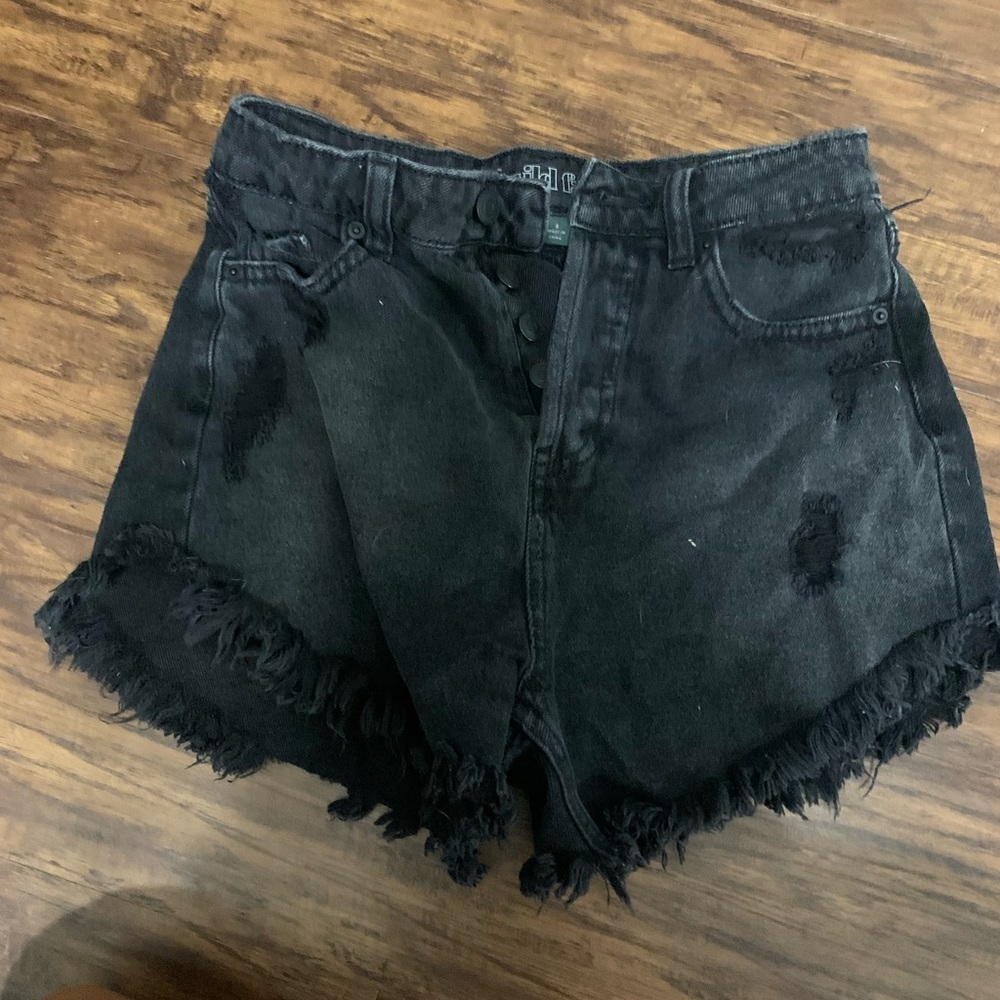 High rise black wash jean shorts